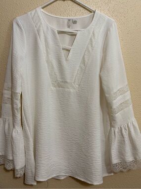 Cato White Lace-Trim V-Neck Tunic